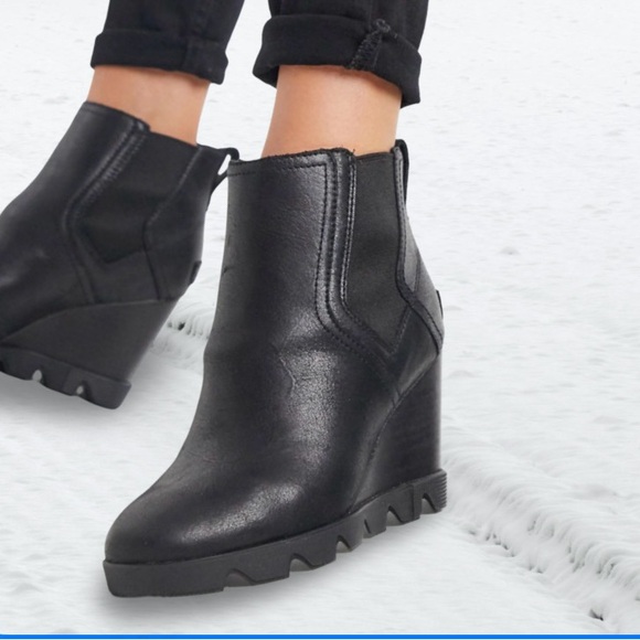 SOREL NWT WATERPROOF JOAN UPTOWN CHELSEA LUG BOOTS IN BLACK LEATHER 7.5 FIRM - Picture 8 of 10